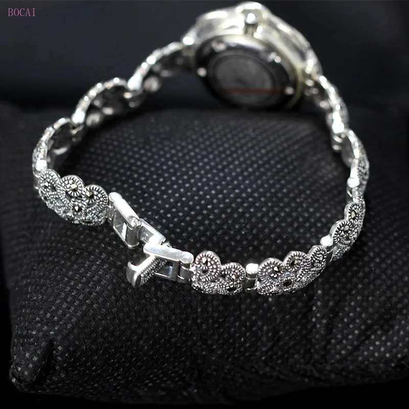Серебро 925 пробы S925 Серебряные часы браслеты для женщин модные ювелирные изделия тайское ремесло Ретро Женские часы-браслет Новинка