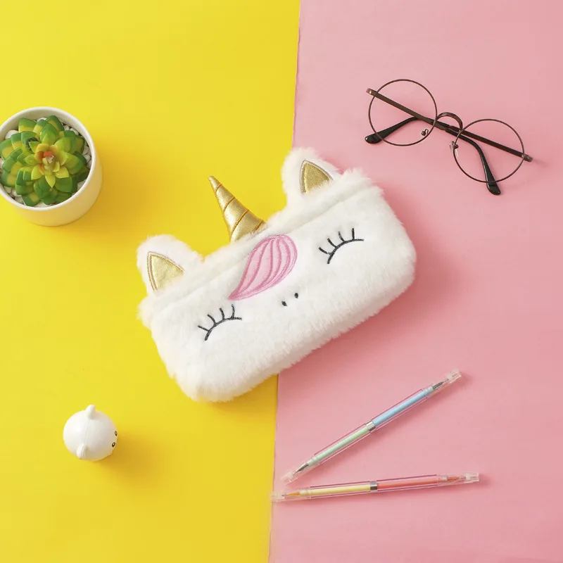 Милый единорог, школьный пенал, Kawaii, плюшевая сумка для хранения, корейские канцелярские принадлежности, школьные принадлежности, детский подарок