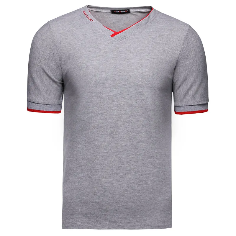 NEGIZBER 2019 New Fashion Men's T-shirt Solid Casual Short Sleeve Top Tees Brand Thick 100 Cotton V-neck T Shirt Men