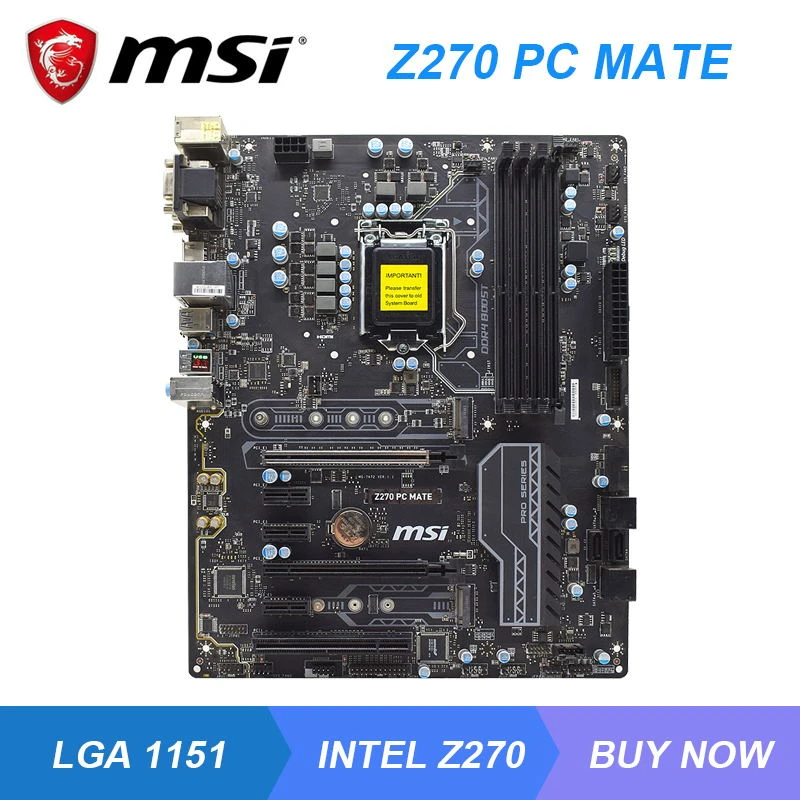 Msi Z270 Pc Mate Lga 1151 Intel Z270 Desktop Gaming Pc Motherboard Ddr4 64gb M 2 I5 7600k I5 6600k Cpu Pci E 3 0 X16 Usb 3 1 Atx Motherboards Aliexpress