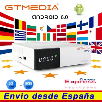 

GTmedia GTC Android 6.0 TV BOX support IPTV FR DVB-S2/T2/C/ISDBT + 1 year free CCcam gift Amlogic S905D 2GB RAM 16GB ROM freesat