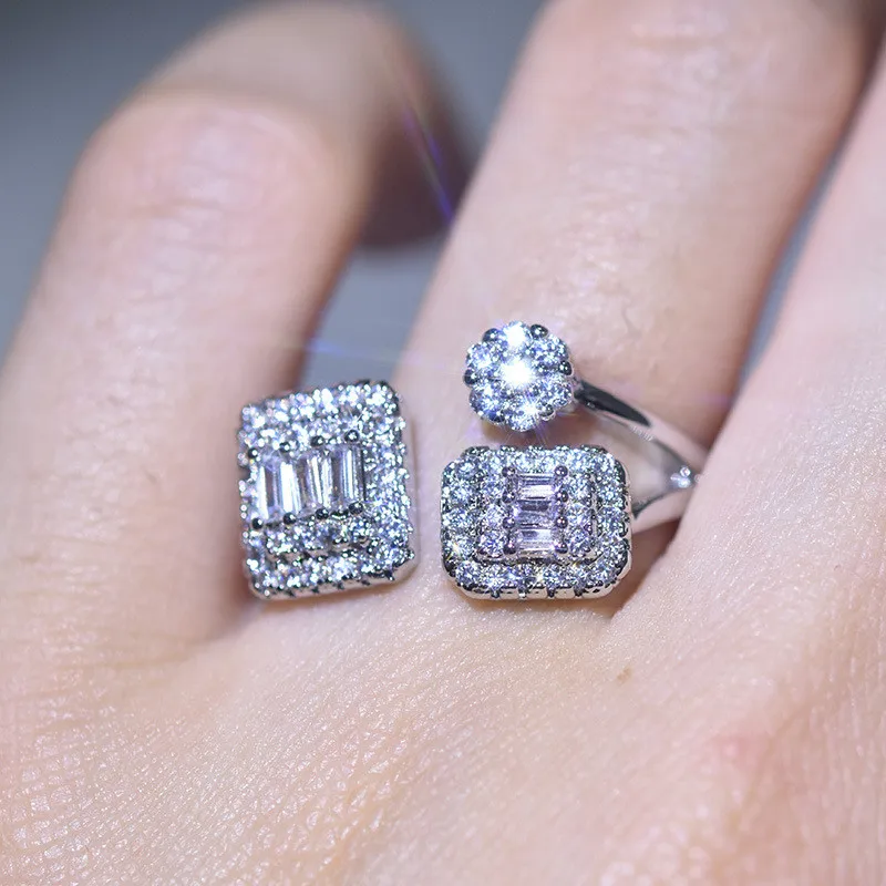 Роскошное кольцо, 925 пробы, серебряное, Т-образная форма, AAAAA, Cz камень, массивные, вечерние, обручальные кольца для женщин, крупное ювелирное изделие