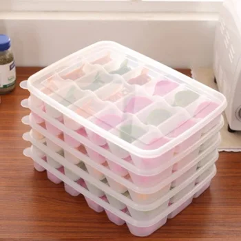 

jiao zi he Refrigerator Freshness Storage Box Frozen Dumplings Non-stick Freshness Box Microwaveable Unfreeze Box 18 Grid Large