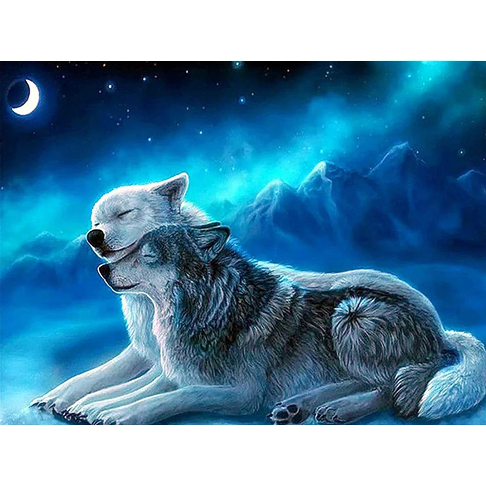 5D Diamond Embroidery Animals Picture Of Rhinestones Painting Wolf Cross Stitch Kits Night Handmade Hobby | Дом и сад