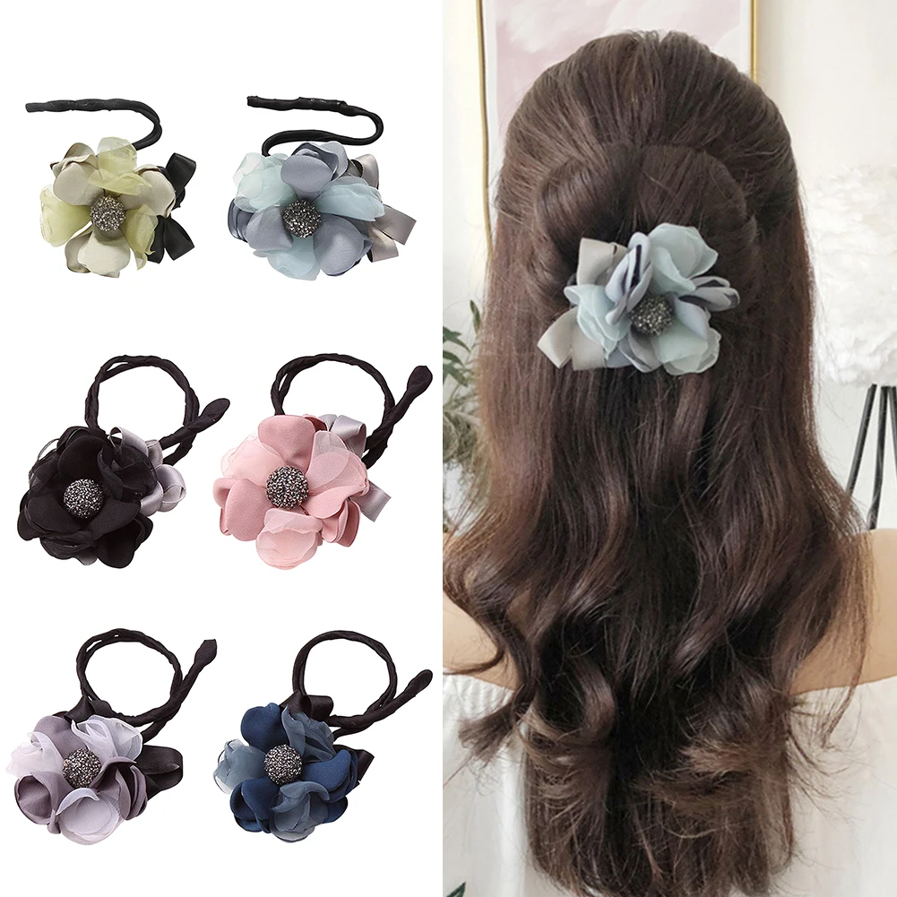 K2 Women Fashion Flower Bun Maker Ribbon DIY Hair Style Making Tools Hair Curl K2B 