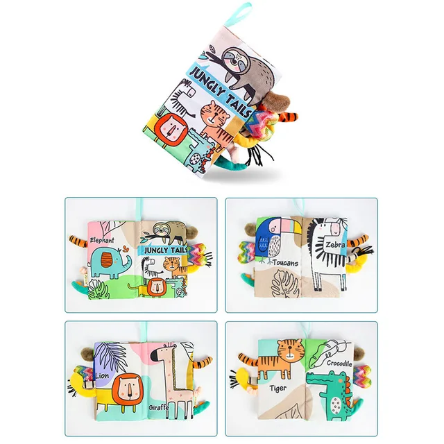 Baby Animal 3D Tails Cloth Book With Crinkle Paper BB Device Kids Early Development Interactive Car Stroller Toy For 0-36 Months 4