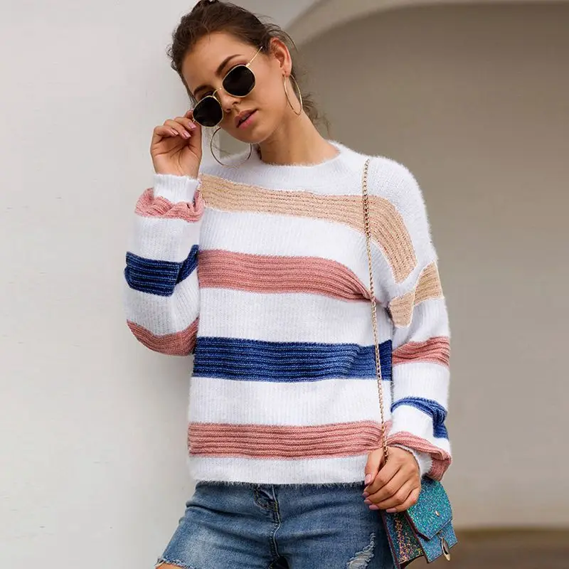 

Casual woman loose color matching sweater women pullovers winter jumpers knitwear knitted pullovers women soft Sweaters 2019 NEW