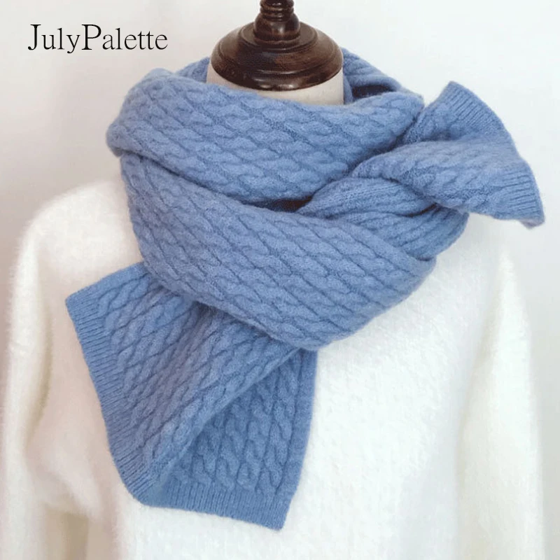 JulyPalette Solid Twist Scarf Women Autumn Winter Cashmere Warm Knitted Scarves Long Female Shawls Pashmina 10 Colors |