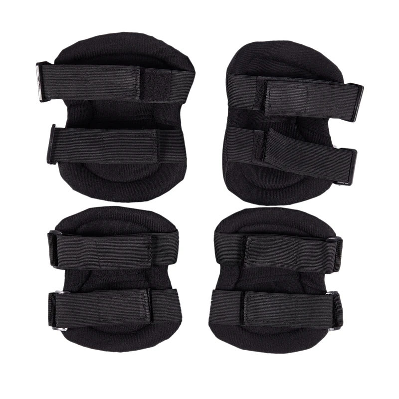 4Pcs Knee Pad Elbow Set Outdoor Sports Security Equipment, Black Riding Rock Climbing Gear Adjustable Shoulder Strap