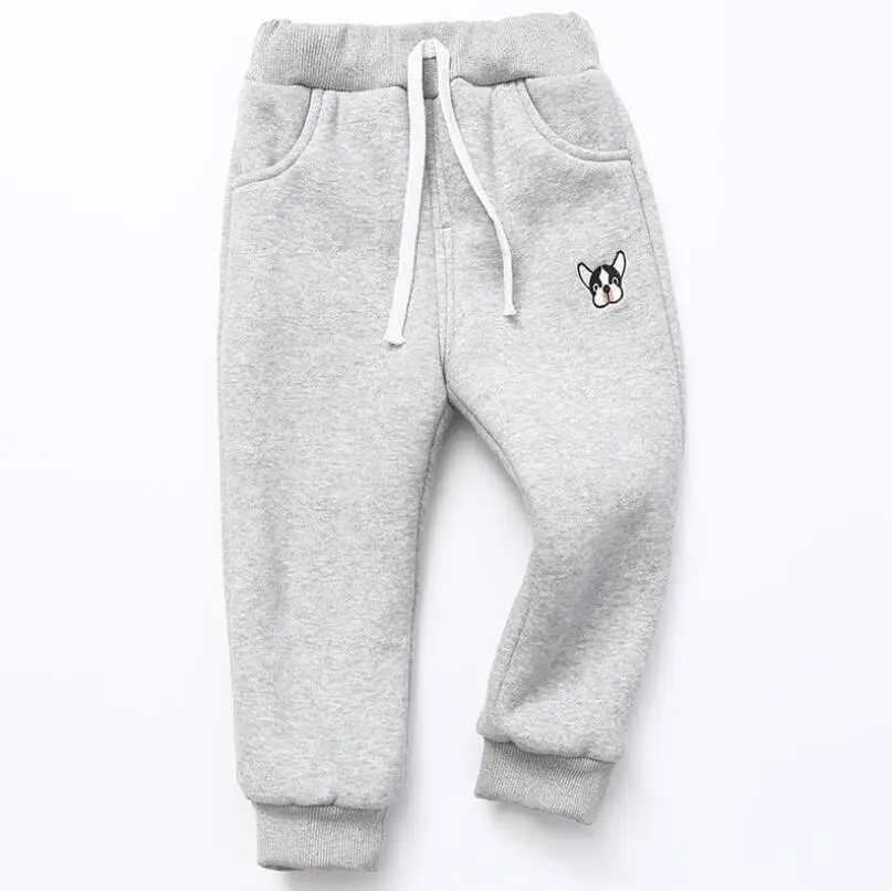 baby girls boys winter pants 1-11T kids velvet trousers infant warm pants children plush inside sport trousers girls clothes - Цвет: gray