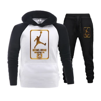 

Fashion Sports Summer and Autumn Suit Men's Round Neck Hat Casual Sports Hooded Sweater Suit New Trousers Full Print Polyamide