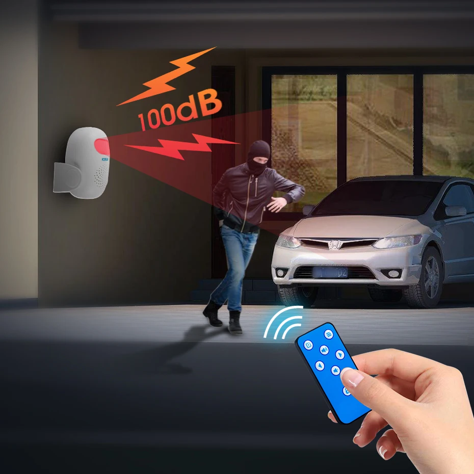 KERUI-Detector de movimiento humano multifunción M120, antirrobo, infrarrojo PIR, 100dB, para garaje, tienda, seguridad del hogar