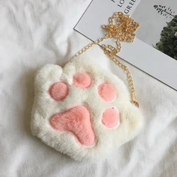 Bonito urso pata meninas corrente zíper bolsa de ombro adorável das crianças macio pelúcia moeda bolsa do bebê meninos acessórios pequenos sacos crossbody