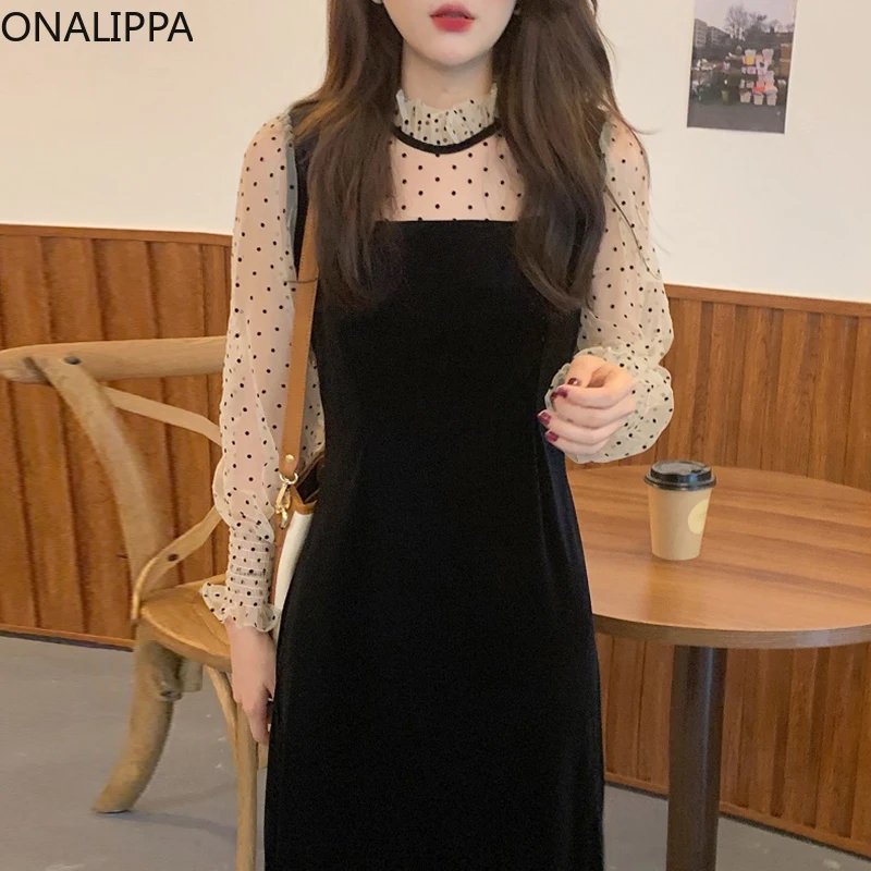 Платье ONALIPPA осеннее корейское элегантное темпераментное микро-проницаемое