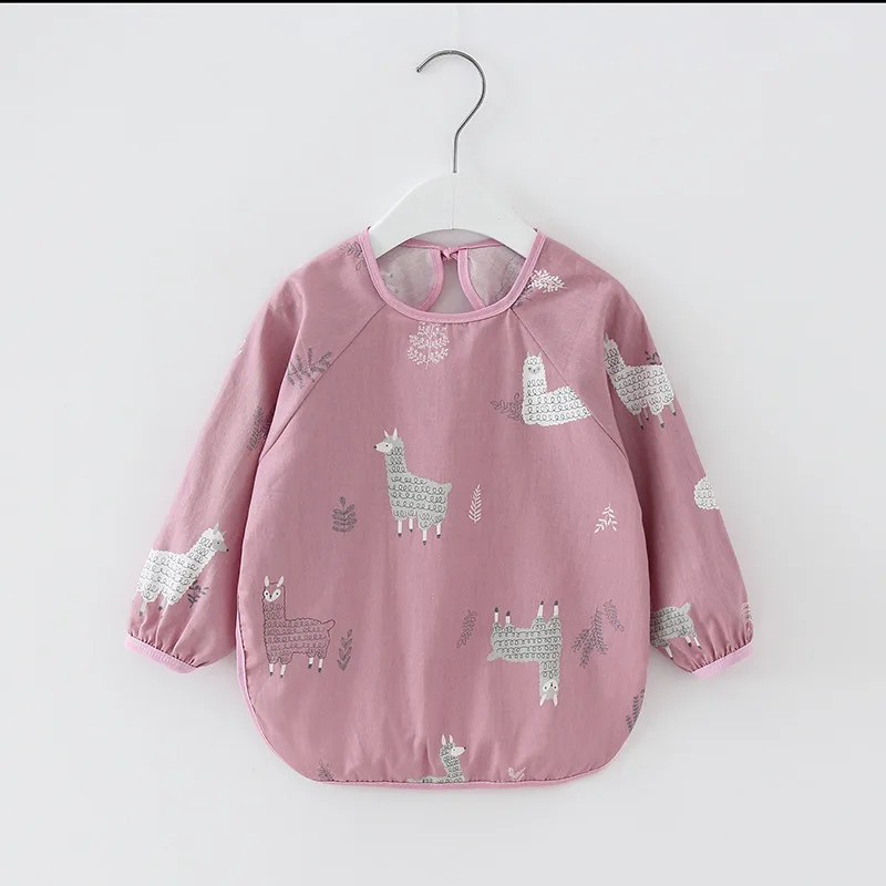 Green Cartoon Long Sleeve Baby Bibs Cotton Waterproof Reversible Bandana Bibs Children Eating Drawing Apron Baby Feeding Burp Cloth - Color: Green