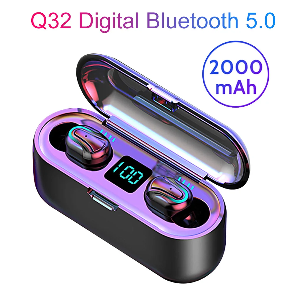 Беспроводные Bluetooth наушники с 2000 мАч зарядный чехол светодиодный дисплей TWS