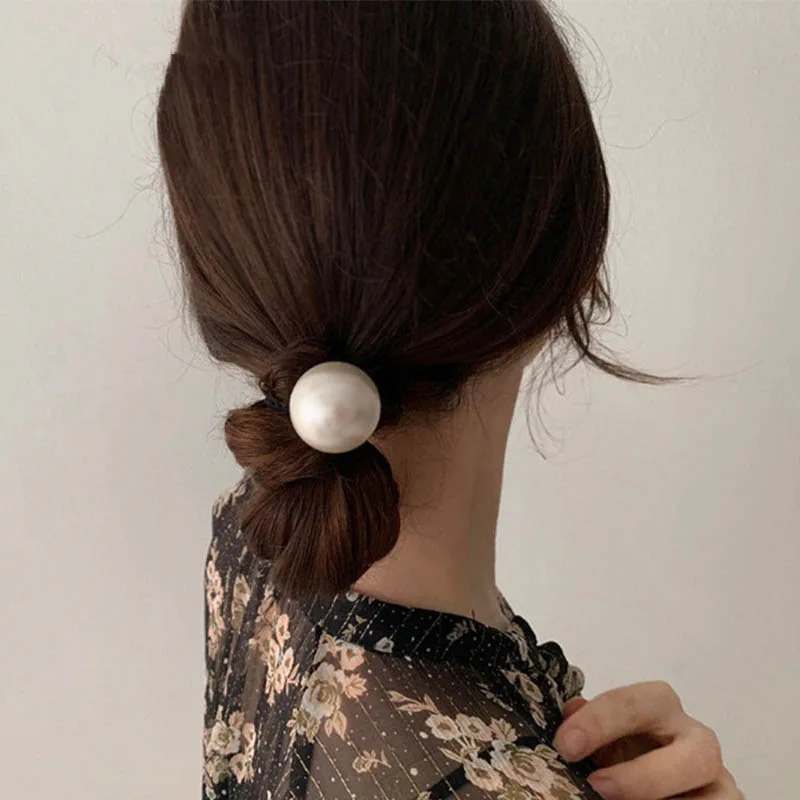 New arrival Women's basic black with Pearl hair tie  girl's rubber band hair accessories scrunchy gum hair clips