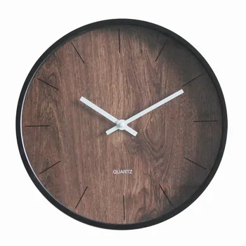 

12-Inch Imitation Wood-Grain Plastic round Hanging Clock Simple Modern Northern European Quartz Watch Pocket Watch Silent One