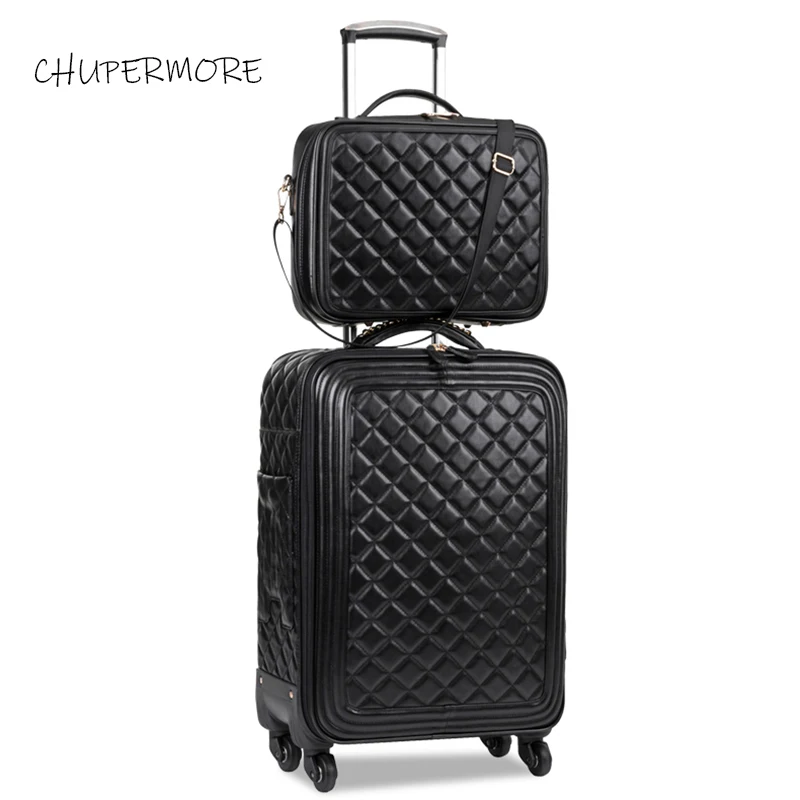 Chupermore high quality PU Leather Rolling Luggage sets Spinner Women Brand password Suitcase Wheels 20 inch Cabin Trolley