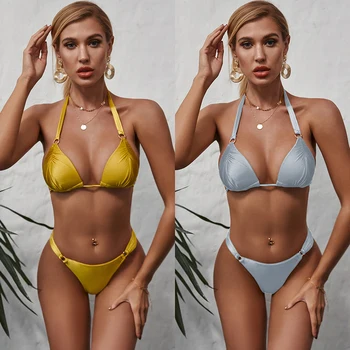 

2020 New Sexy Bikini Women Halter Push Up Bikini Set Solid Swimsuit Female Swimwear Bathing Suit Summer Beach Wear Swimming Suit