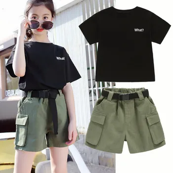 

2020 Summer Teenage Girls Cargo Clothes Outfits Set Hip Hop Street Dance Costumes Kids Clothes For Girls 10 12 Years Sport Suit