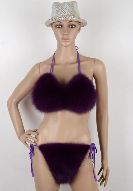 Fox Fur Bikini Bra Sets, Womens Fluffy Bra Set