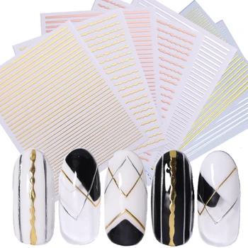 

1Pc 3D Nail Sticker Stripe Line Nails Adhesive Stickers Rose Gold Color Striping Tape Nail Art Decal
