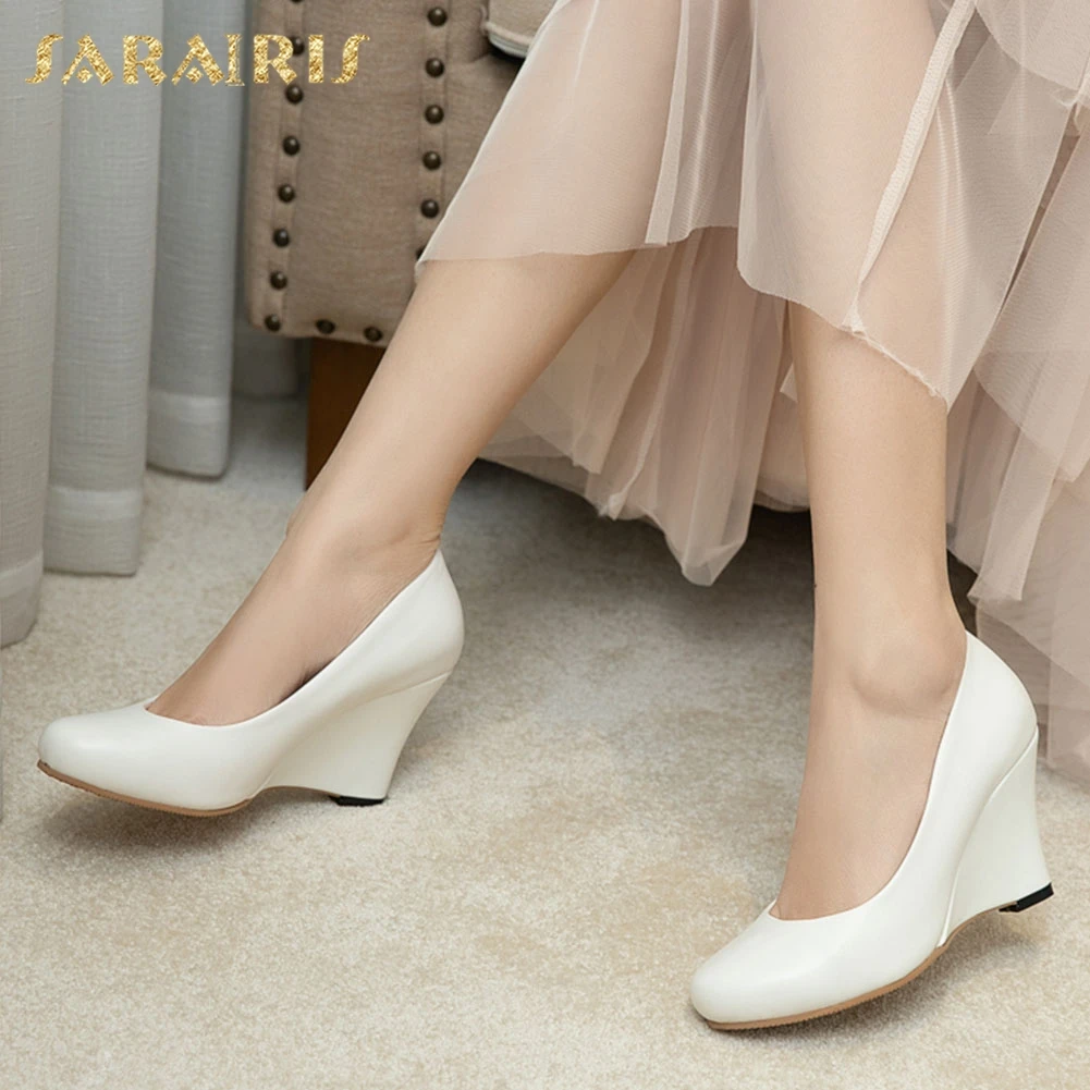 

Sarairis New Arrivals 2020 Wedge High Heels Spring Pumps Woman Shoes Dropship Slip On Classics Concise Shoes Women Pumps Female