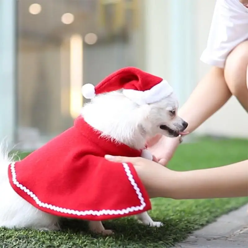 Новогодний костюм, одежда для собак, зимнее теплое плюшевое домашнее животное, плащ, шляпа, платье, рождественское платье, Рождественская Одежда для маленьких средних собак
