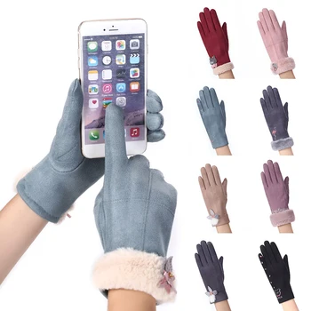 

Cashmere Thick Wrist Winter Crystal Warm Touch Screen Driving Gloves Comfortable Animal Letter Suede Fabric Free Size 1Pair