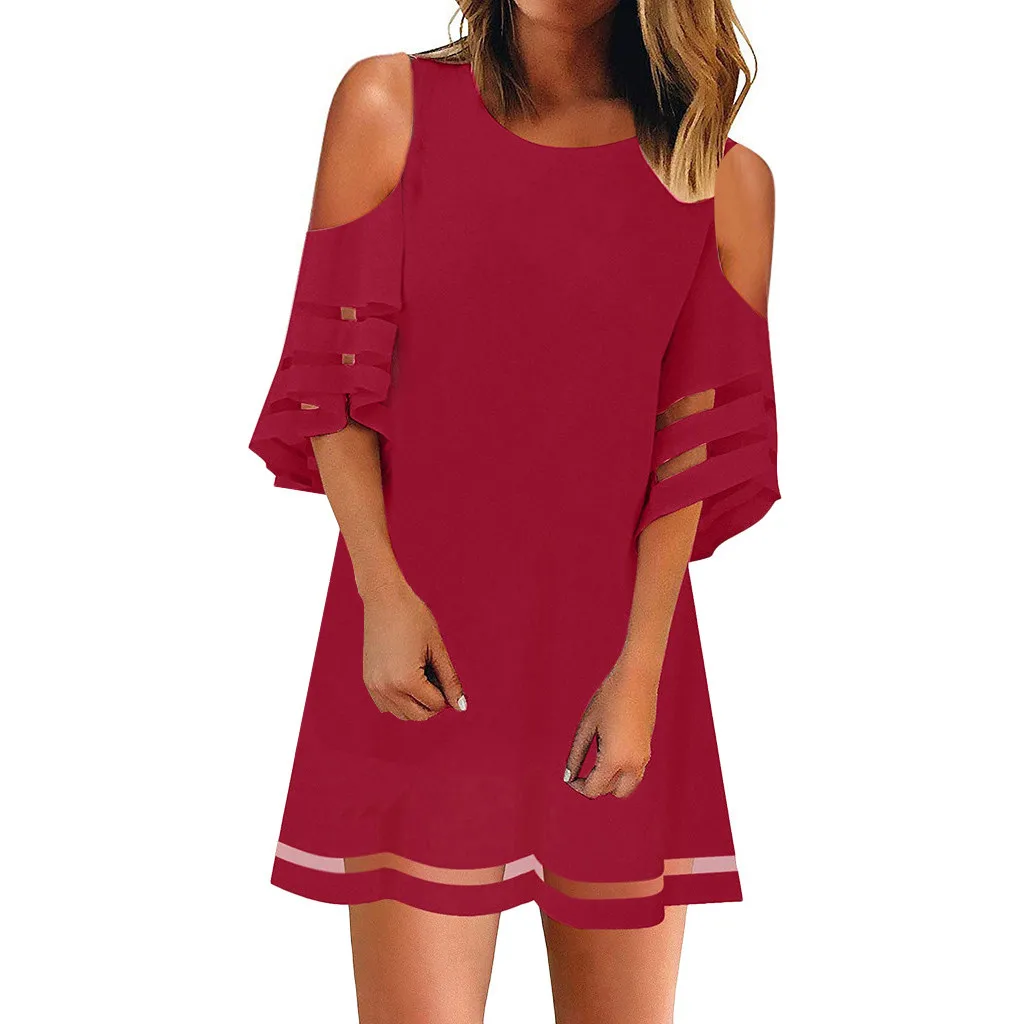 Vestidos de festa, женское платье, сетчатая блузка с панелью, 3/4, рукав-колокол, Свободный Топ с открытыми плечами, платье-рубашка, Сказочная Женская одежда, Ropas