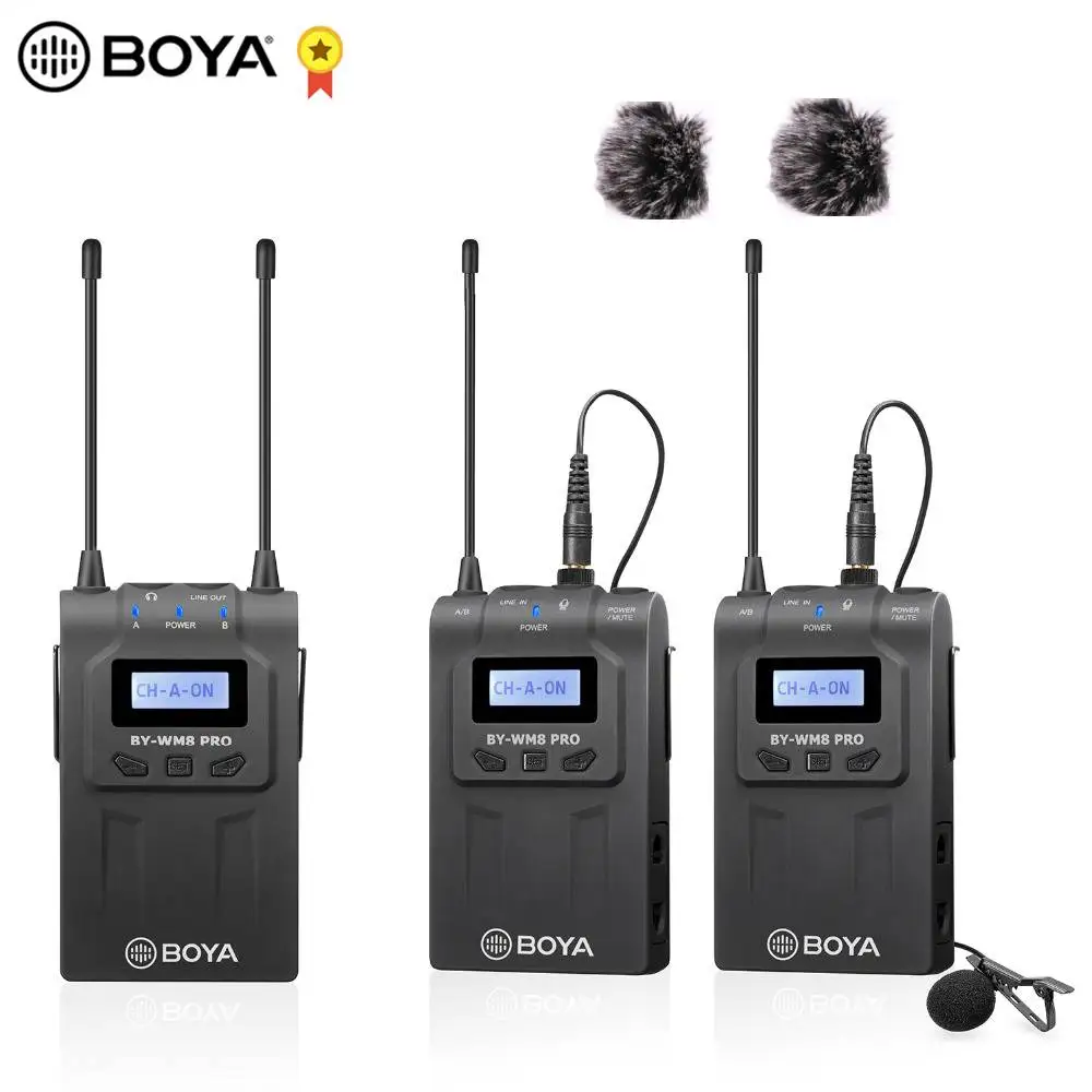 BOYA BY-WM8 Pro-K2 UHF двухканальный петличный беспроводной микрофон система с ЖК-экраном для Canon Nikon DSLR камеры видеокамеры