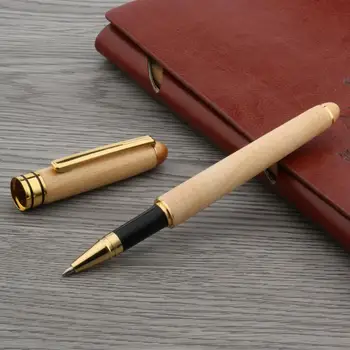 

1Pcs White Willow golden OFFICE GIFT Wooden Rollerball Pen