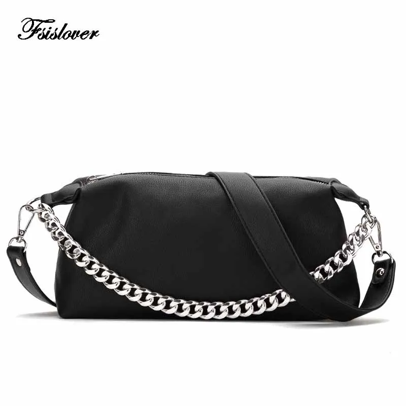 Fashion PU leather Baguette bag metal chain Shoulder Bags Brand Designer Crossbody Bags For Women 2021 Underarm Bag Women Clutch 1
