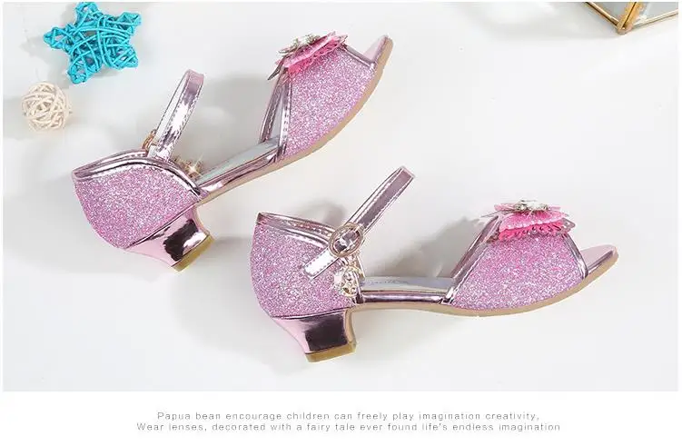 Обувь для девочек; chaussures prinsessen schoenen; блестящие сандалии с бантом; модельные туфли на высоком каблуке; блестящие туфли с бантом для маленьких детей