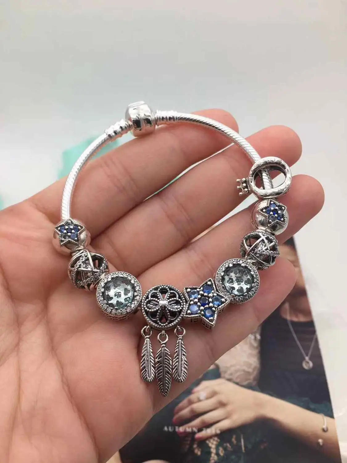 

Kristie Store High Quality 1:1 100% 925 Pure Silver Vintage Flower Star Beaded Bracelet Free Shipping