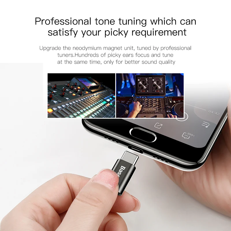 Baseus C06 USB Type c наушники стерео звук вкладыши проводное управление с микрофоном для