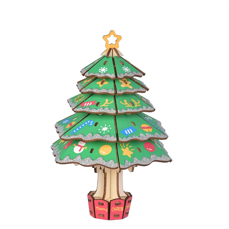 Christmas Tree 3D головоломка, деревянные игрушки, лазерная резка, мозаика, Рождество, сделай сам, модель, набор для сборки, для детей, Обучающие, Обучающие, деревянные игрушки для детей - Цвет: Christmas Tree