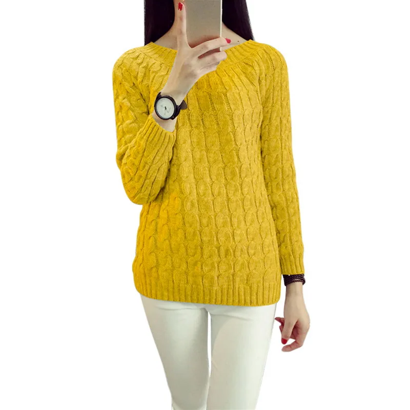 Осенне-зимний женский свитер, пальто с длинным рукавом в Корейском стиле, джемпер с круглым вырезом, вязаный пуловер, легкий удобный свитер - Цвет: Yellow