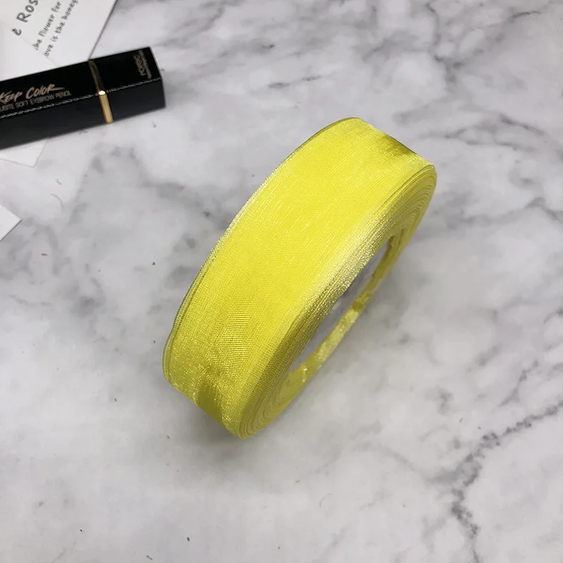 yellow Лента из органзы HINDJEF 6/"(25 мм) 50 ярдов/рулон для декоративной упаковки подарков свадебные ремесла Рождественская подарочная упаковка ручной работы DIY - Цвет: yellow