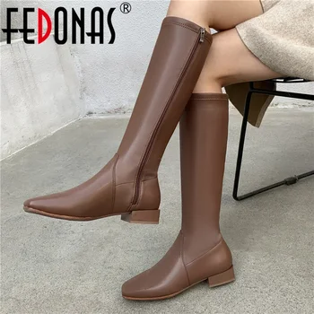 

FEDONAS Classic High Boots Women Autumn Winter Warm Party Basic Shoes Woman Newest Square Toe Side Zipper Knee High Boots