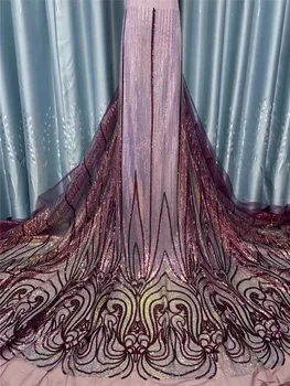 

High quality sequence French Nigerian sequins net tulle mesh Swiss lace fabric for dress 5yards/lot FJYU1011