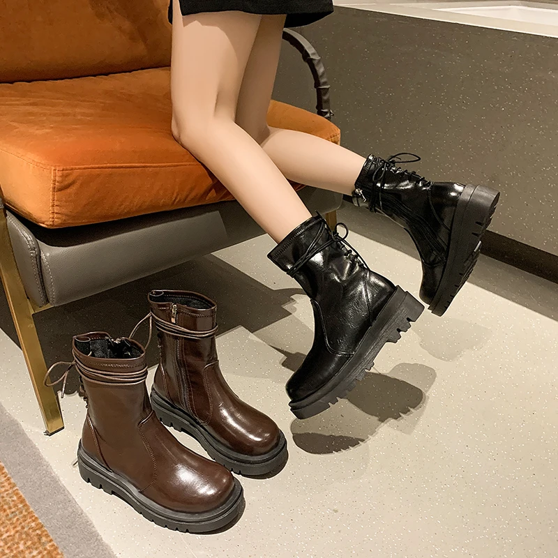 2022 Fashion New British Style Thick-soled short Boots Women's Wild Mid-tube Knight Boots Were Thin Short Boots Women