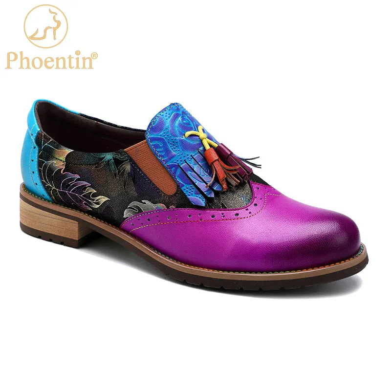 Phoentin women's Retro Ethnic style tassels Loafers Shoes 2021 Genuine