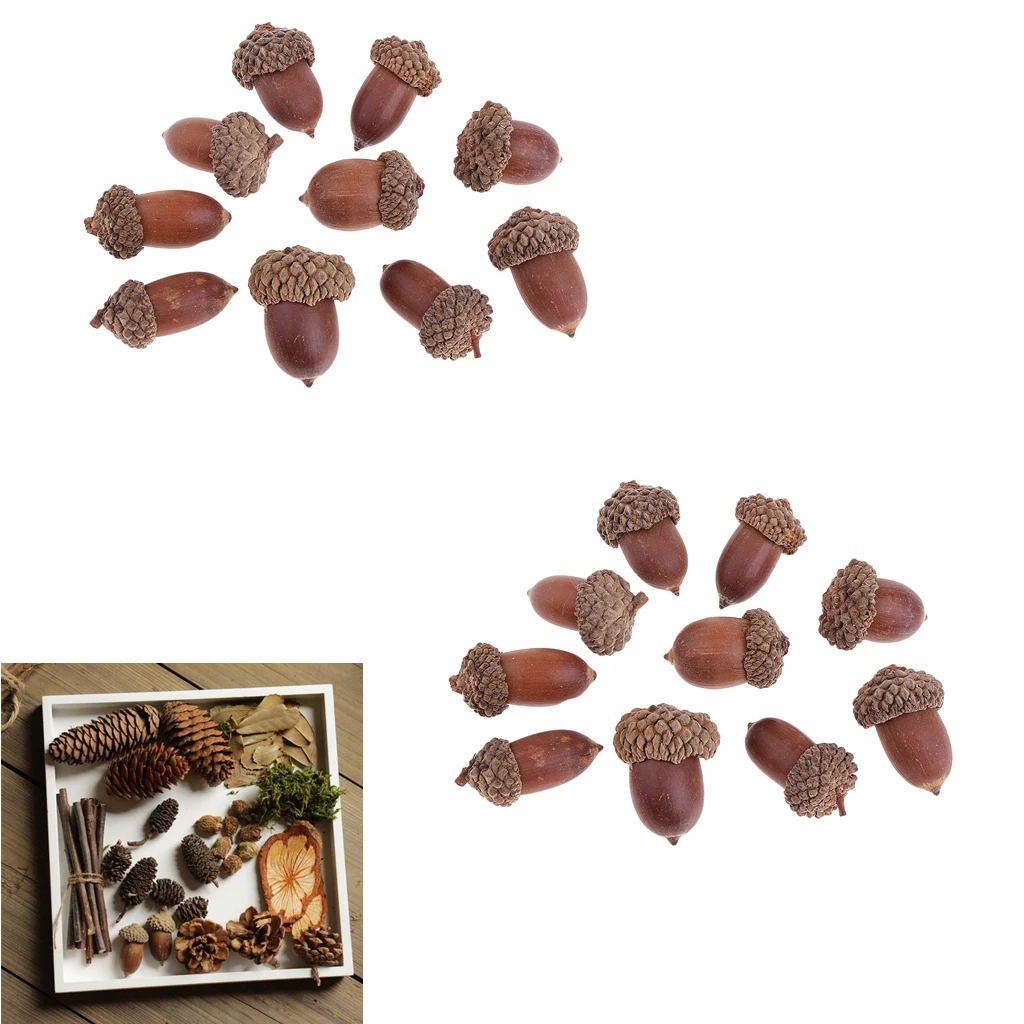 20Pcs Natural Mini Acorns Christmas Accents Home Xmas Festival Decorations Room Ornament Rustic Crafts