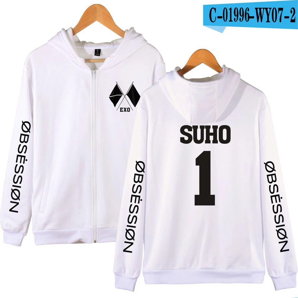 KPOP EXO Sixth Album OBSESSION EXO THE STAGE THE Plate, толстовки с капюшоном на молнии, женские/мужские модные толстовки на молнии - Цвет: picture color