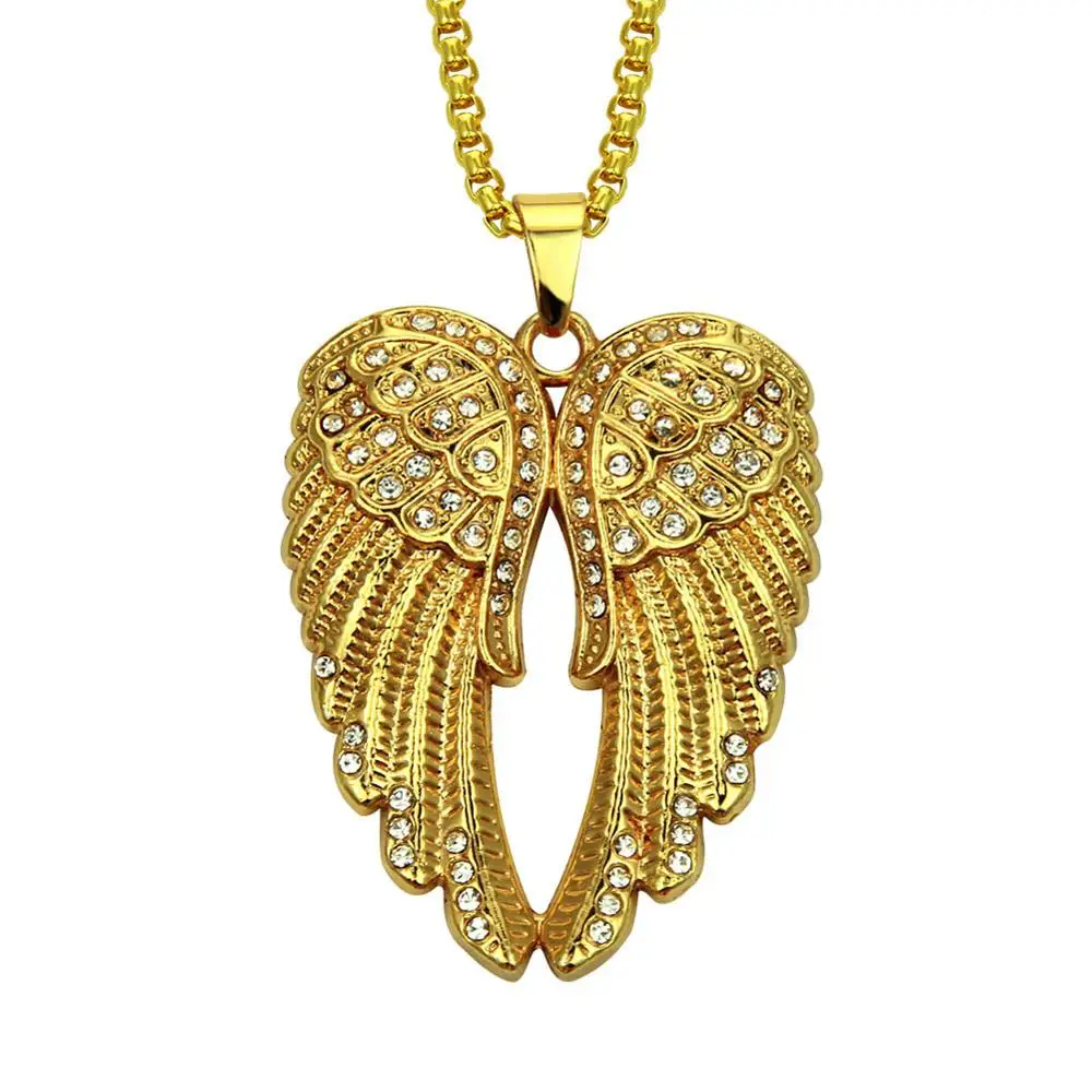 В стиле хип хоп Стразы ограненные Bling из золота ангела Подвески крылья Цепочки и