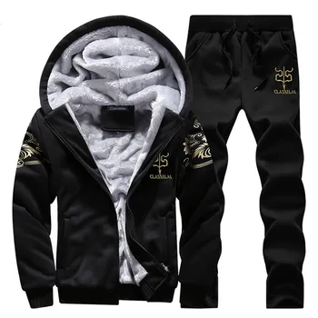 

Winter Plus Velvet New Men's Sportswear Sweatshirt+pants Suit Large Size Slim Thick Warm Fleece Thick Hooded Tracksuit Sets