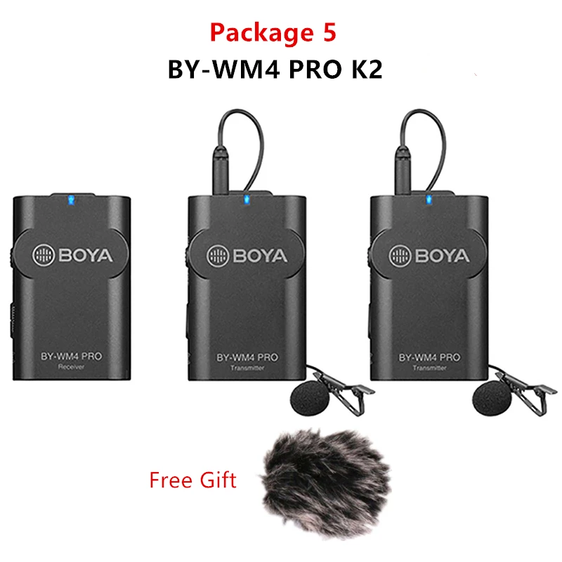 Package 5 BOYA BY-WM4 Pro/BY-WM4 Mark II беспроводной Студийный конденсаторный микрофон петличный лацкан микрофон для интервью для iPhone Canon камеры Nikon - Цвет: Package 5