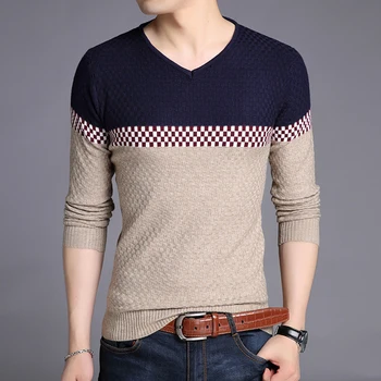 

Mens Knit Tops Sweater Pullover Basic V Neck for Autumn Winter Contrasted Fashion Casual BO24321214